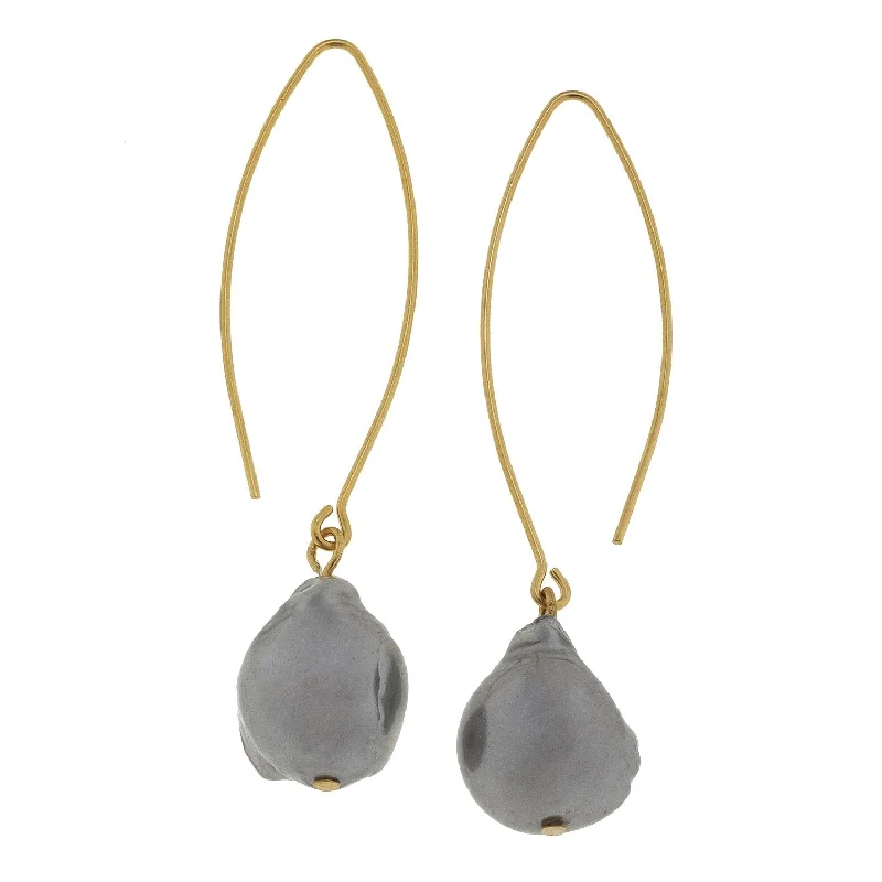 Grey Baroque Pearl Threader Earrings