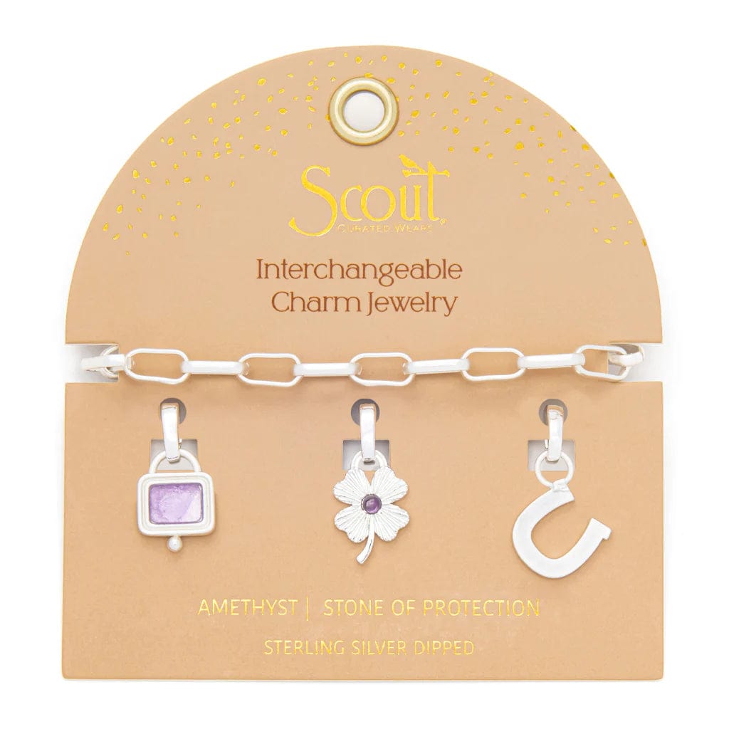 Interchangeable Charm Bracelet with Amethyst Stone of Protection