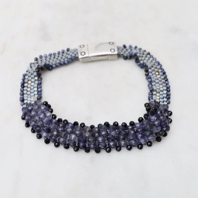 Hand Woven Soft Bracelet of Iolite & Black Spinel