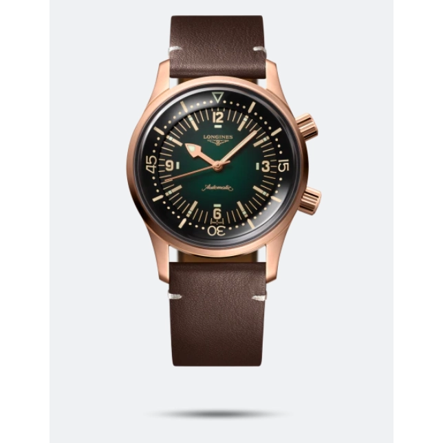 Longines Legend Diver Watch Bronze Case Leather Strap 42mm Automatic