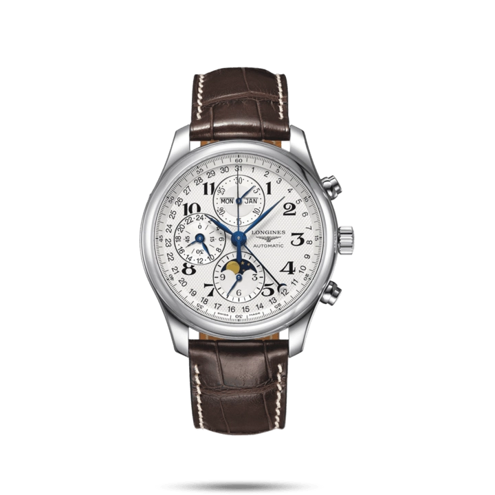 Longines Master Collection Chronograph Moonphase Watch Silver Dial 42mm Automatic