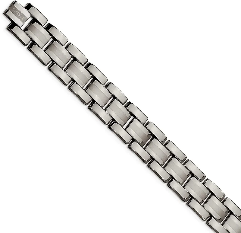 Men's Brushed Tungsten Polished Bracelet, 8.25 Inches