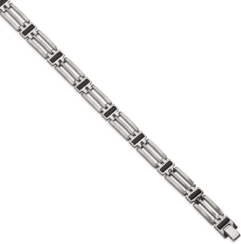 Men's Polished Grey Titanium 11mm IP Black Bracelet, 8.5 Inches