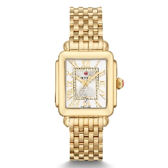 Michele Deco Madison Mid-Size Gold-Plated Diamond Dial Watch 29 x 31mm Quartz