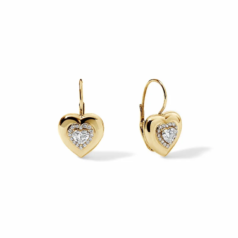 Mini Diamond Heart Button Wire Earrings