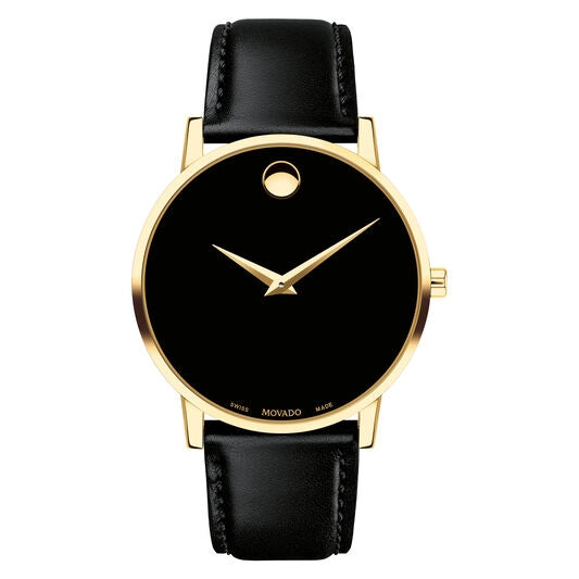 Movado Museum Classic Yellow Gold PVD Black Leather 40mm Quartz