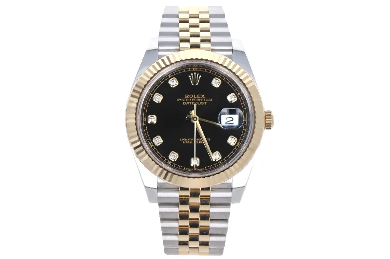 Rolex Datejust 41mm Two Tone Yellow Gold Jubilee Black Diamond Dial Model 126333