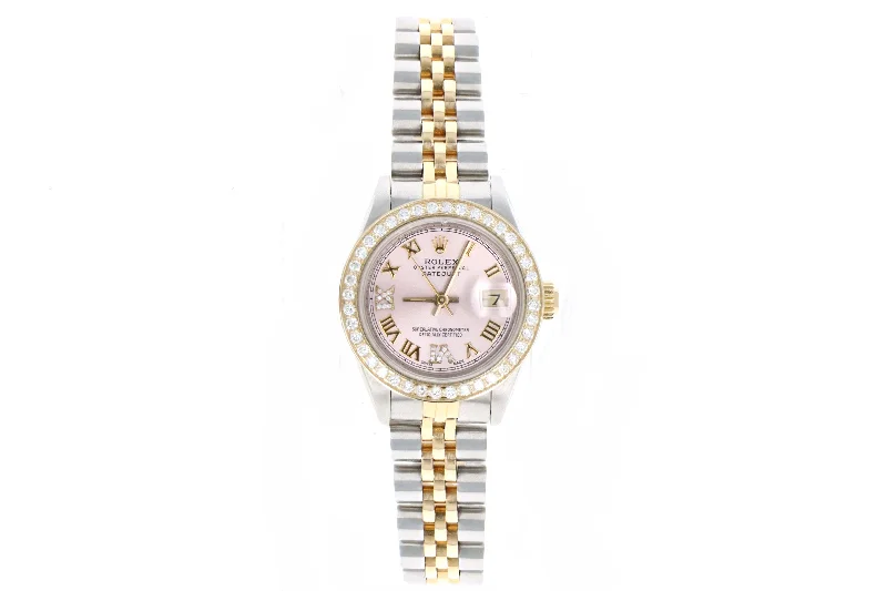 Rolex Ladies Datejust 69173 With Pink Roman Numeral Diamond Dial and Bezel