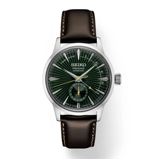 Seiko Presage Watch Green Dial Leather Strap 40.5mm Automatic