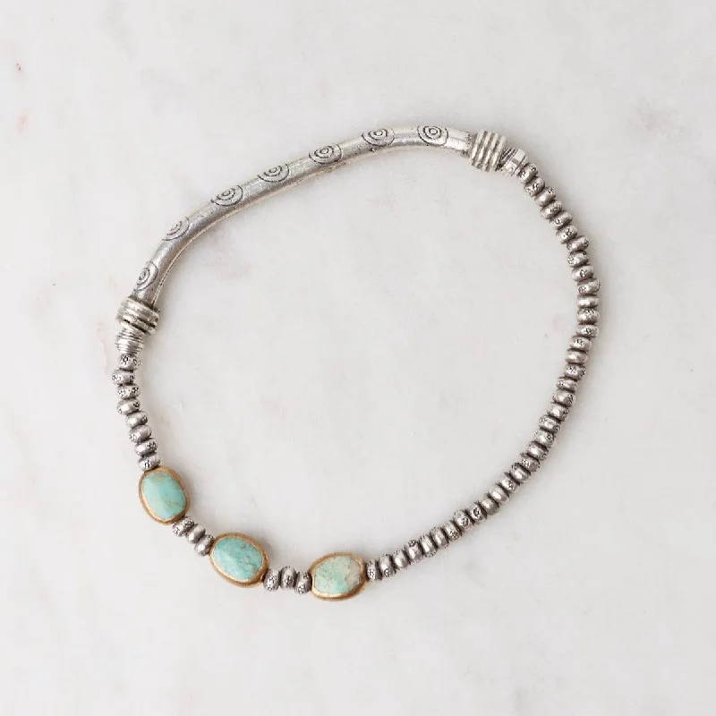 Hill Tribe with 3 Turquoise Ovals Bracelet