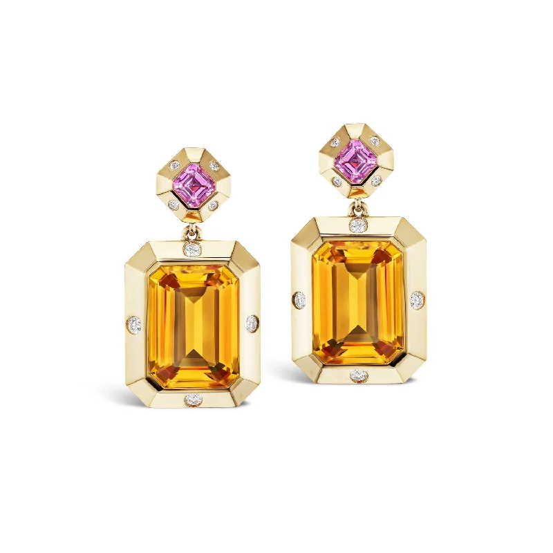 Stella Earrings Pink Sapphire x Citrine