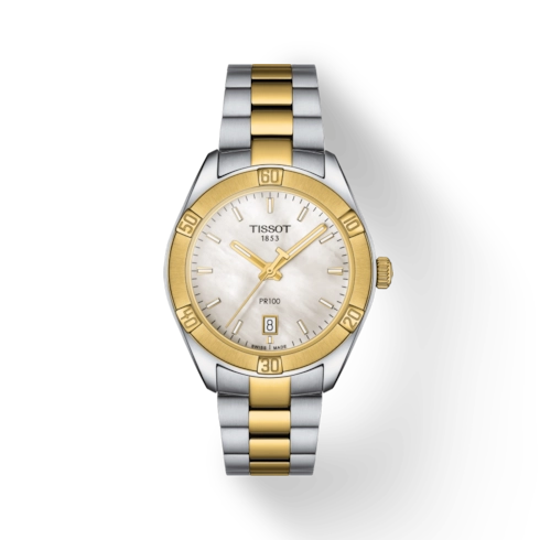 Tissot PR 100 Sport Chic Two-Tone White MOP Dial 36mm Quartz