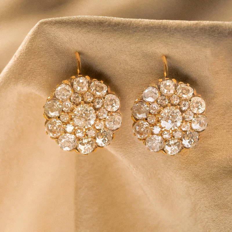 Victorian Inspired 5.69 Carat Old European Diamond Cluster Earrings