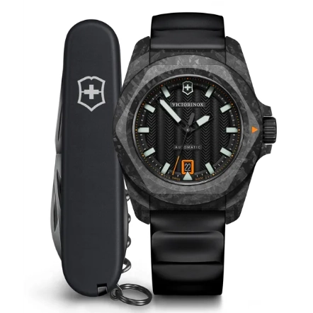 Victorinox I.N.O.X. 41mm Watch Carbon Black Dial and Rubber Strap Comes with Pocket Knife