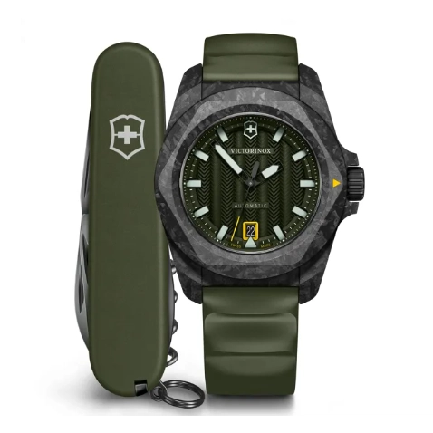 Victorinox I.N.O.X. 41mm Watch Carbon Green Dial and Rubber Strap Comes with Pocket Knife