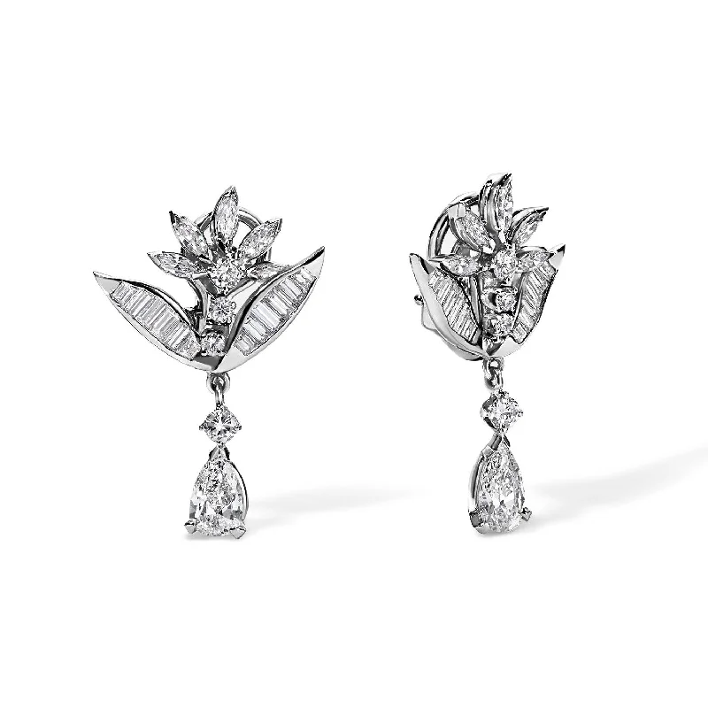 Vintage Diamond Marquise and Baguette Earrings